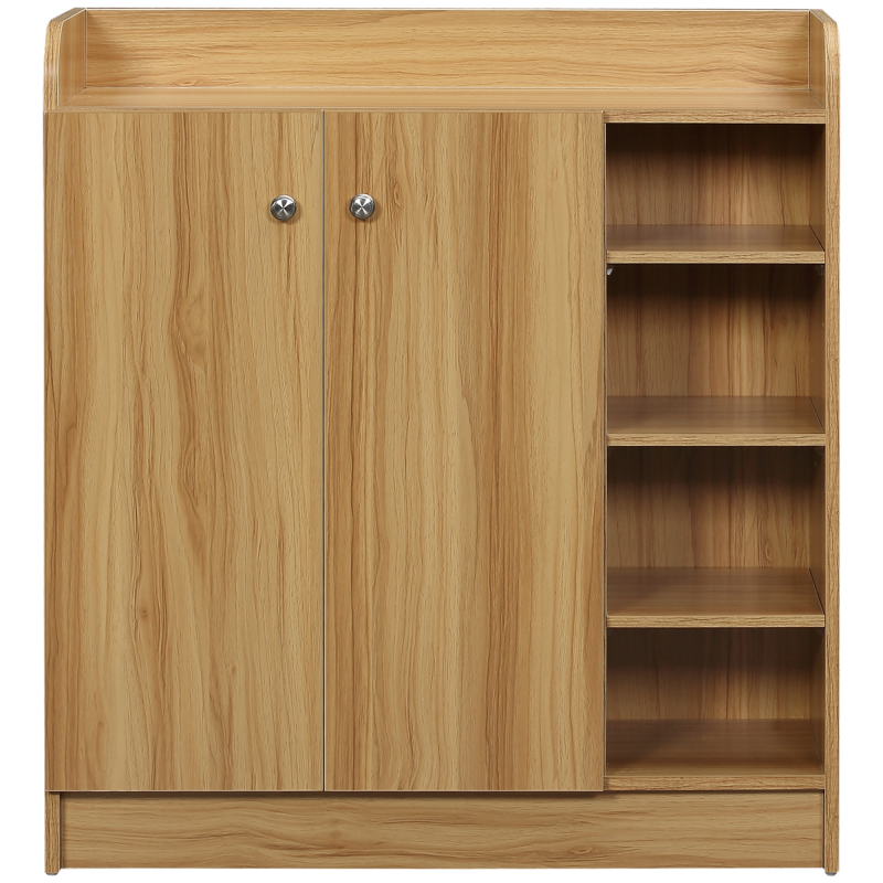 HOMCOM Schuhschrank für den Eingangsbereich - Schuhschrank mit 4 offenen Fächern und Doppeltürschrank - Verstellbares Regal - 83L x 30B x 90H cm - Braun Aosom – Bild 1 von 2