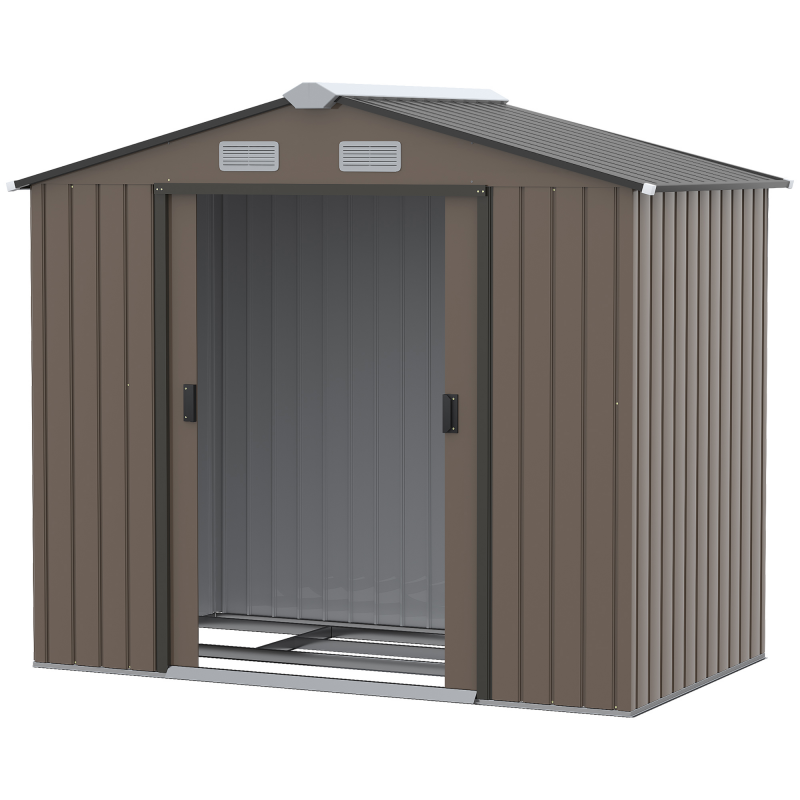 Outsunny Metallgerätehaus 2,5 m² - Aufbewahrungsschuppen mit Fundament - abschließbare Tür - Maße 213L x 130B x 185H cm - braunes Stahlblech Aosom – Bild 1 von 2