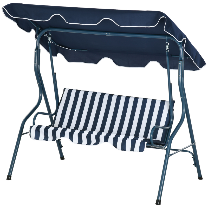 Outsunny Gartenliege 3-Sitzer Mit wasserdichtem Dach, Verstellbarer Neigung, Polsterung, 1,7L x 1,1B x 1,53H m Aus Stahl, Polyester Blau Weiß Gestreift Aosom – Bild 1 von 2