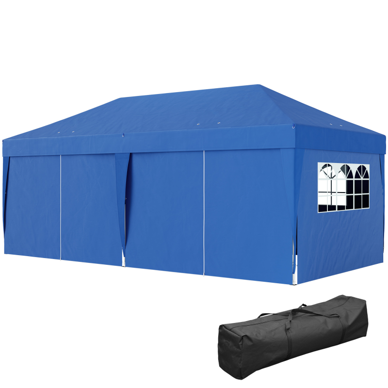 Outsunny Gartenpavillon Outdoor faltbare 3 x 6 m Pop-Up Pavillon mit 6 Seitenwänden, Entwässerungslöchern, inklusive Transporttasche, faltbarer Unterstand für Camping, Festivals, Hochzeiten, Blau Aosom – Bild 1 von 2