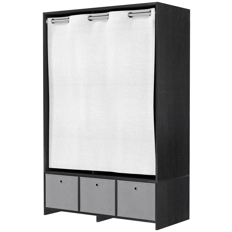 HOMCOM Kleiderschrank, Ankleidezimmer mit Vorhang, Kleiderschrank, Garderobe mit Stange, 3 Fächern und 3 herausnehmbaren Stoffschubladen - 105 x 48 x 160 cm, Schwarz Aosom – Bild 1 von 2