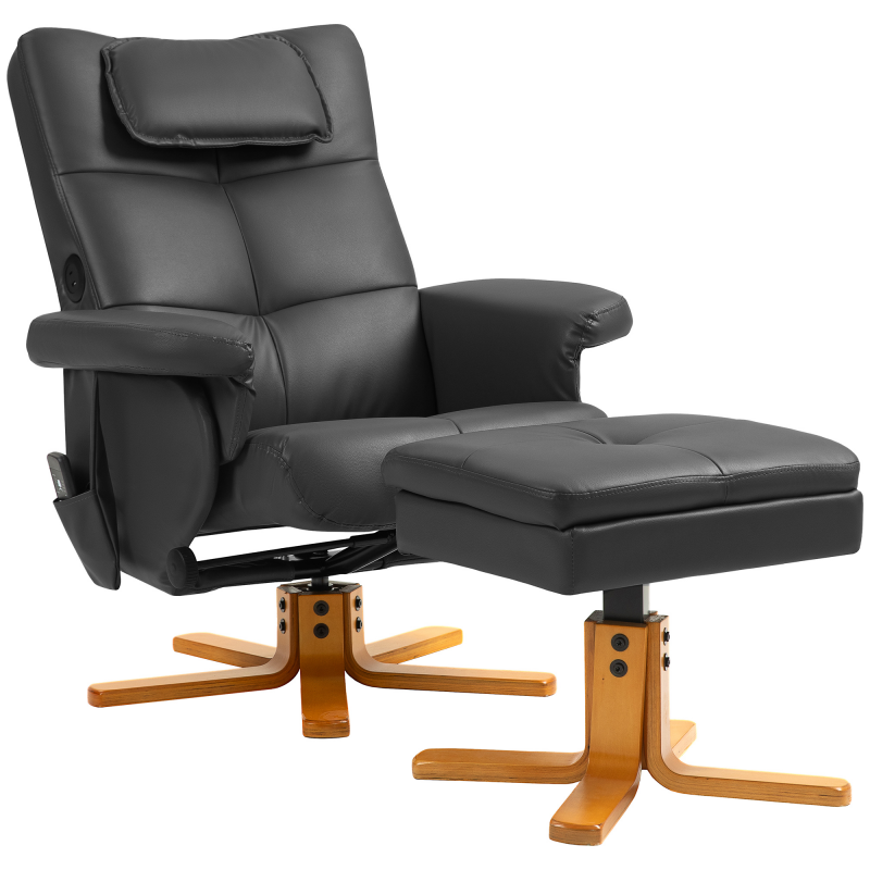 HOMCOM Massagesessel mit Fußstütze Relaxsessel Massagesessel - Rückenlehne bis 135° neigbar, Stauraum, Kopfstütze und Fernbedienung - Kunstleder Schwarz Aosom – Bild 1 von 2