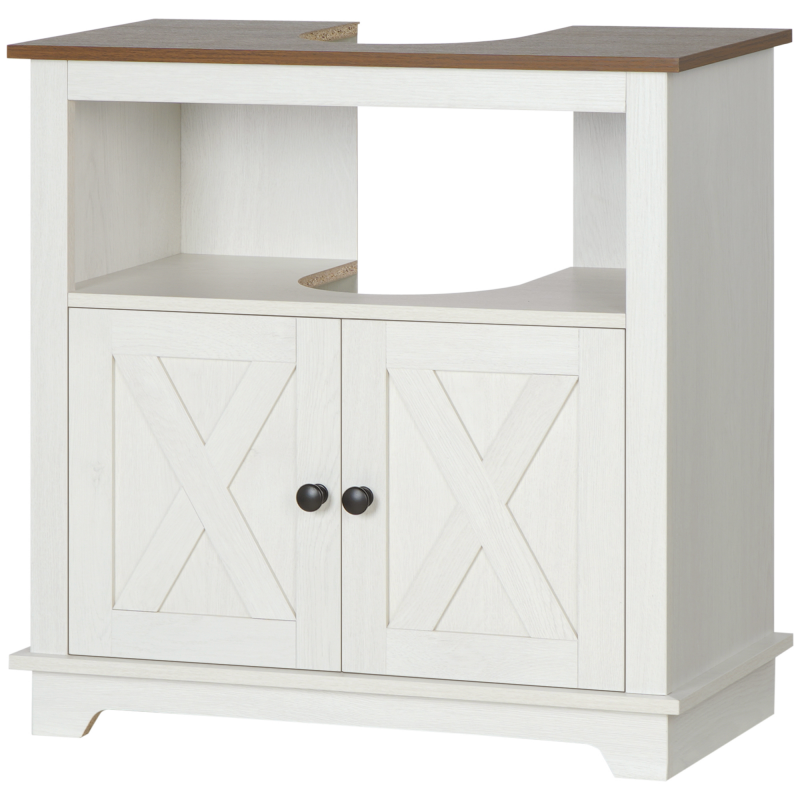 Kleankin Badezimmerschrank Waschbecken Unterschrank Aufbewahrungsschrank - offene Nische und Doppeltürschrank, 60 x 30 x 60 cm, Weiß Aosom – Bild 1 von 2