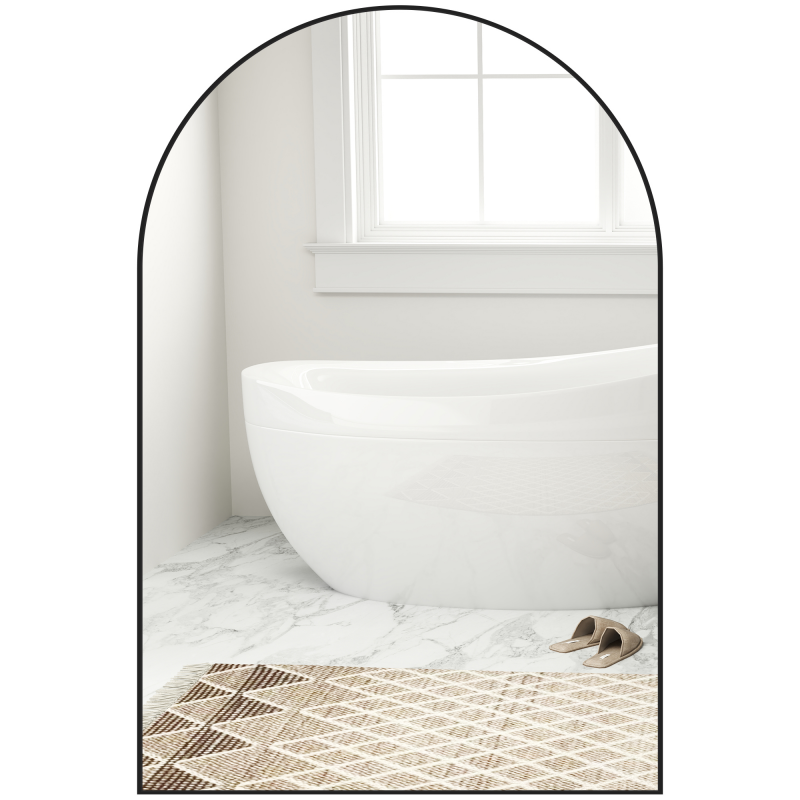 HOMCOM Gebogener Wandspiegel, Badezimmerspiegel, 60 x 90 cm, HD, mit Aluminiumlegierungsrahmen, für Schlafzimmer, Wohnzimmer, Eingangsbereich, Schwarz Aosom – Bild 1 von 2