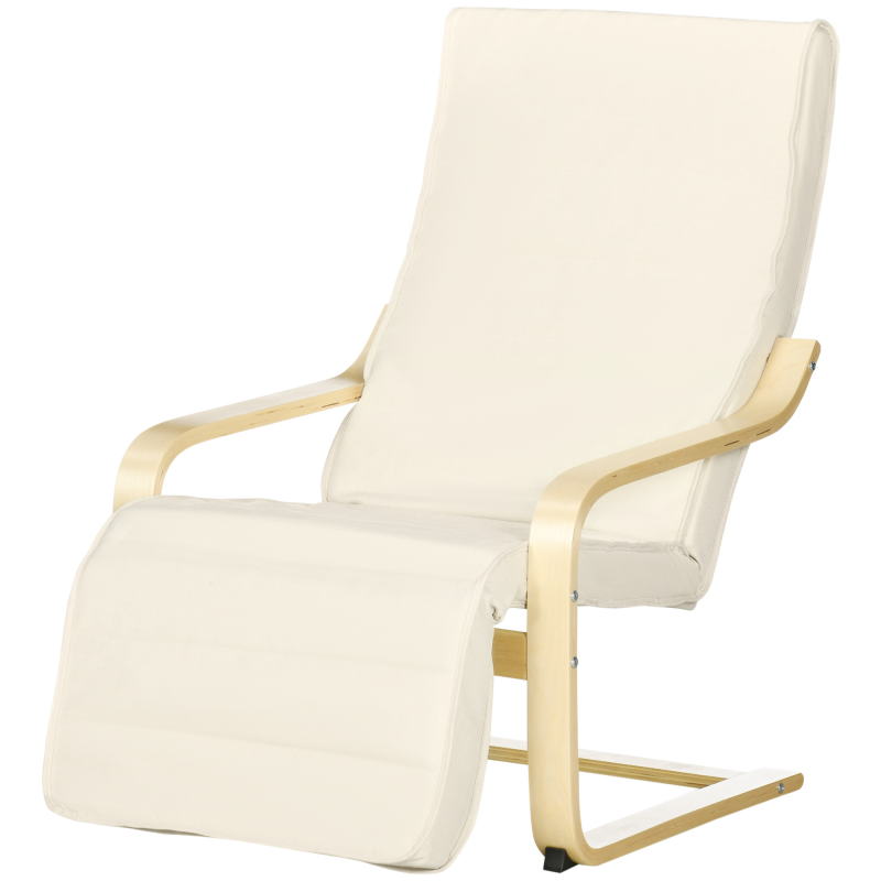 HOMCOM Relaxsessel Schwingstuhl, Ruhesessel, Relaxstuhl mit Verstellbarem Fußteil, Esszimmerstuhl mit Leinenoptik für Wohnzimmer, Birkenholz, Cremeweiß 66,5 x 94 x 100cm Aosom – Bild 1 von 2