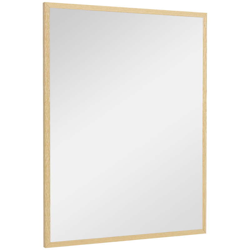 HOMCOM Wandspiegel rechteckig 90 x 70 cm, Holzrahmen, ideal für Badezimmer, Wohnzimmer oder Schlafzimmer, natur Aosom – Bild 1 von 2