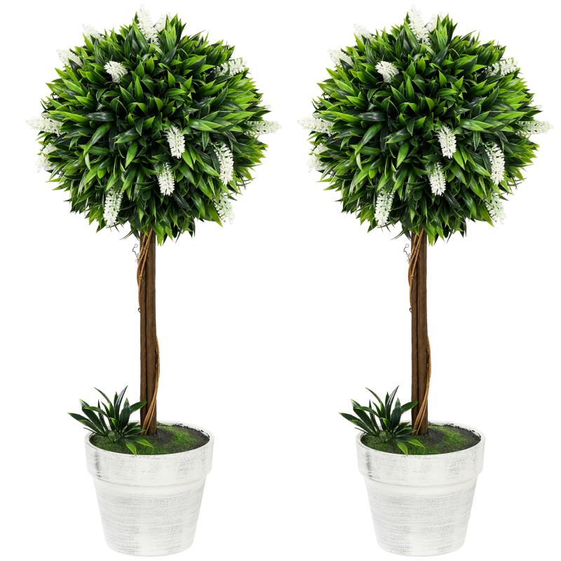 HOMCOM Künstliche Lavendel 2er-Set groß 60 cm Kunstpflanze, künstliche Pflanzen im Topf, Plastik Kunstblume wie echt für Wohnzimmer Schlafzimmer Büro Garten moderne Dekoration Aosom – Bild 1 von 2