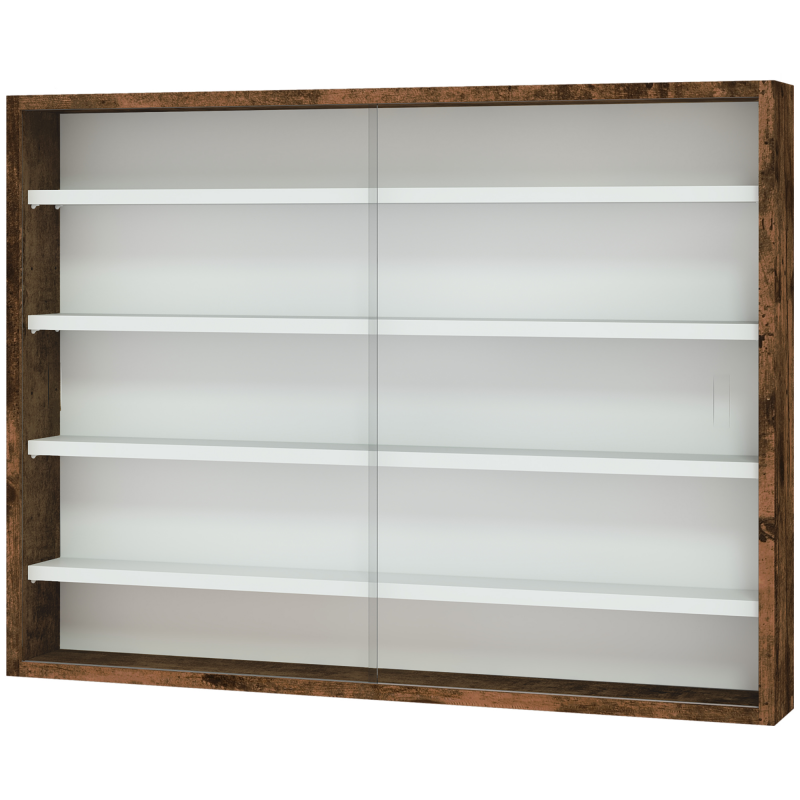 HOMCOM Sammlungsvitrine Wandschrank 80 x 9,5 x 60 cm mit 4 höhenverstellbaren Regalen und 2 Schiebetüren aus Glas, für Figuren- und Miniaturautosammlungen, Braun Aosom – Bild 1 von 2