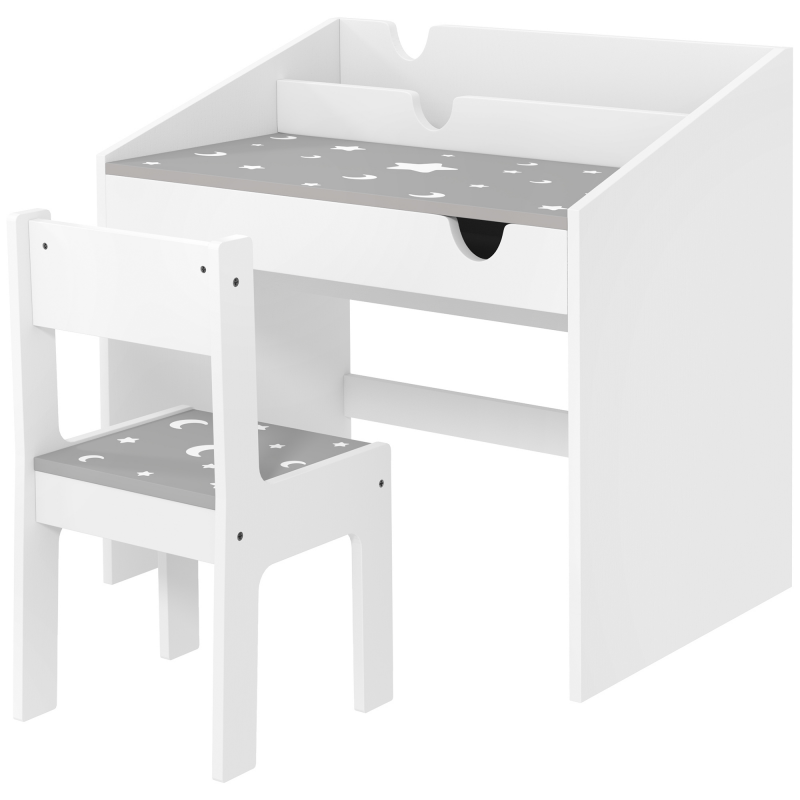 AIYAPLAY Kinder-Schreibtisch und Stuhl-Set für Kinder von 3-6 Jahren, Jungen- und Mädchen-Schreibtisch mit Stuhl, ausziehbare Schublade, Kinder-Tisch mit Stuhl für Schlafzimmer, Spielzimmer, Kindertagesstätte, grau Aosom – Bild 1 von 2
