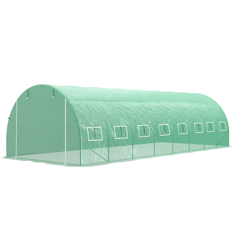 Outsunny Garten-Tunnel-Gewächshaus 24m² 8L x 3B x 2H m - 16 Fenster, aufrollbare Reißverschlusstür - Stahl-Galvanisierter Rohrrahmen, PE-Hochdichtungsabdeckung Grün Aosom – Bild 1 von 2