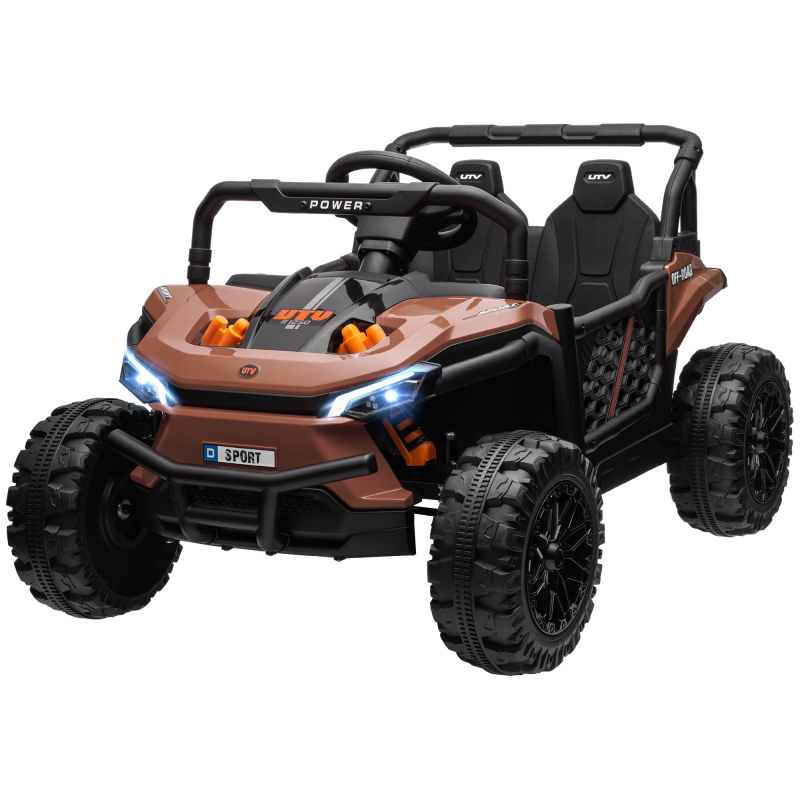 AIYAPLAY Elektroauto für Kinder UTV, elektrischer Buggy für Kinder, mit 2,4-GHz-Fernbedienung, 2 Motoren 12 V, 2 Geschwindigkeiten, Musik, Hupe, Lichter, für Kinder von 3-5 Jahren, Braun Aosom – Bild 1 von 2