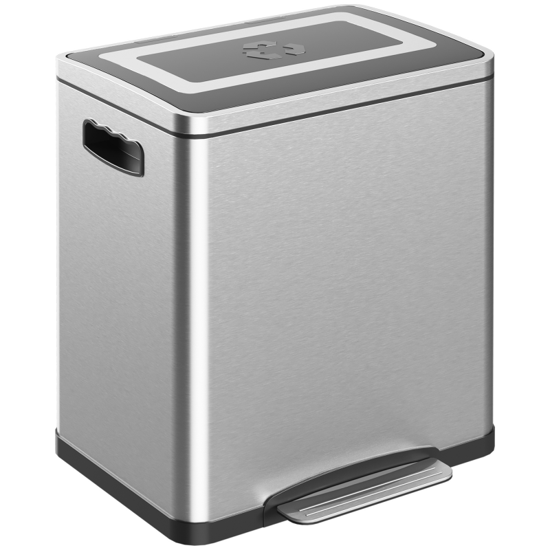 HOMCOM Mülleimer für die Küche mit 2 x 15L, Pedal Mülltrennung in 2 Fächern, aus Edelstahl mit leisem Schließdeckel, herausnehmbaren Eimern, 40L x 34,8B x 47,5H cm, Silber Aosom – Bild 1 von 2