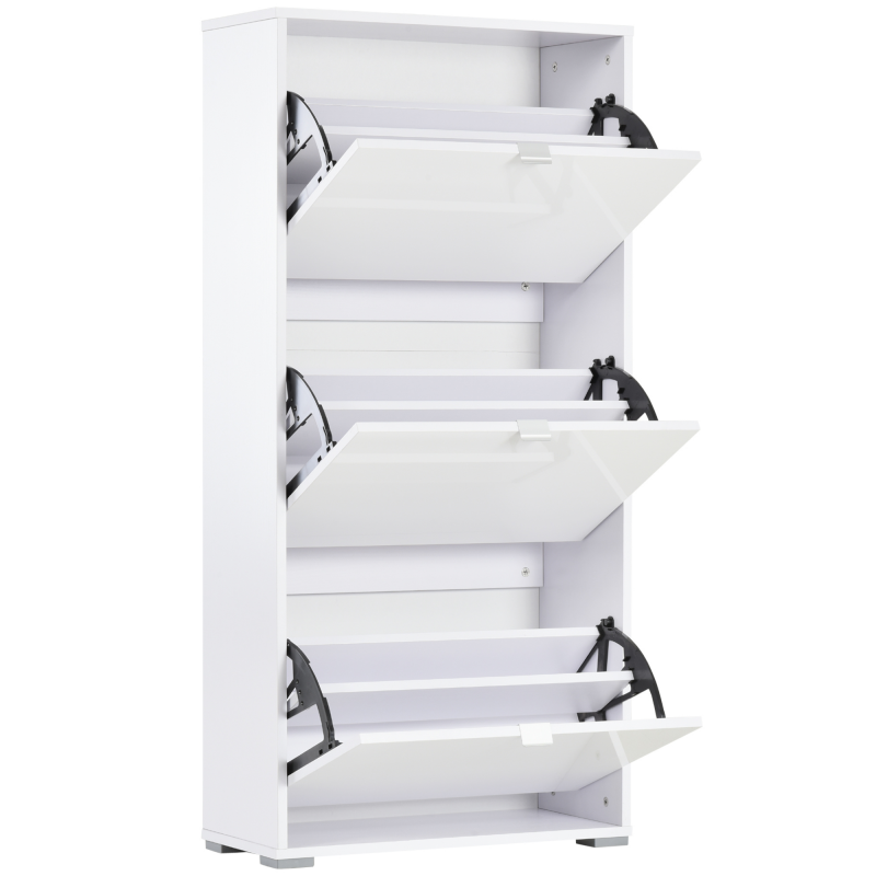 HOMCOM Schuhschrank Schuhschrank 3 aufklappbare Türen 3 Fächer aus Holz 60B x 26T x 124H cm Lackweiß Aosom – Bild 1 von 2