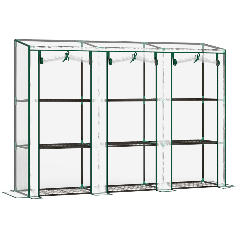 Outsunny Mini-Gewächshaus 3 Ebenen mit verstärkter Kunststoffplane, 3 aufrollbare Türen, 9 Regale, 215 x 46 x 151/144 cm Aosom – Bild 1 von 2
