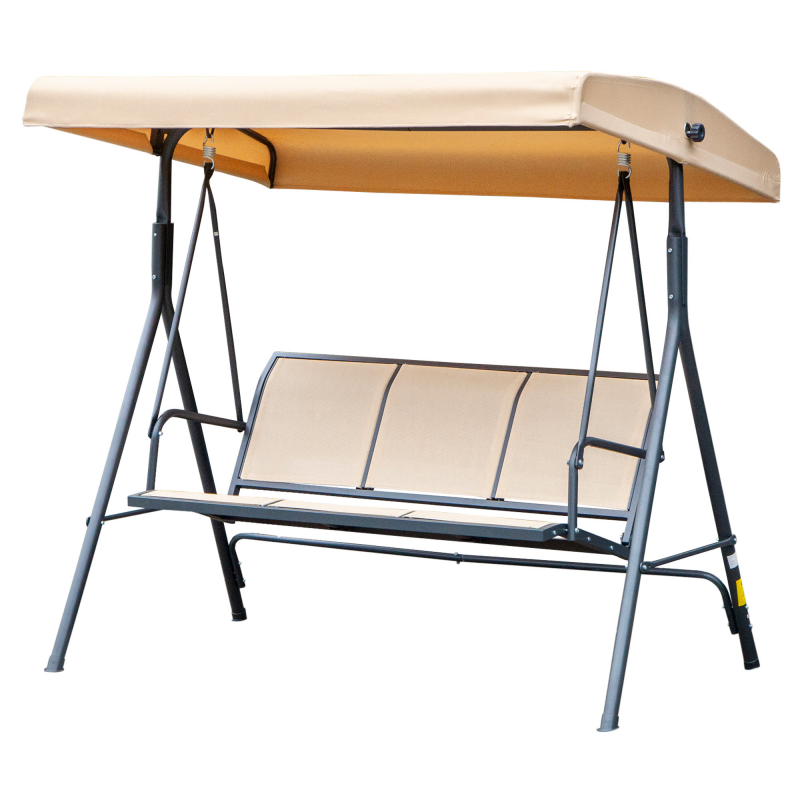 Outsunny Gartenwippe für 3 Personen mit großer Bequemlichkeit, verstellbarem Dach, ergonomischer Sitz- und Rückenlehne, pulverbeschichtetem Stahl, Textilene Beige Aosom – Bild 1 von 2