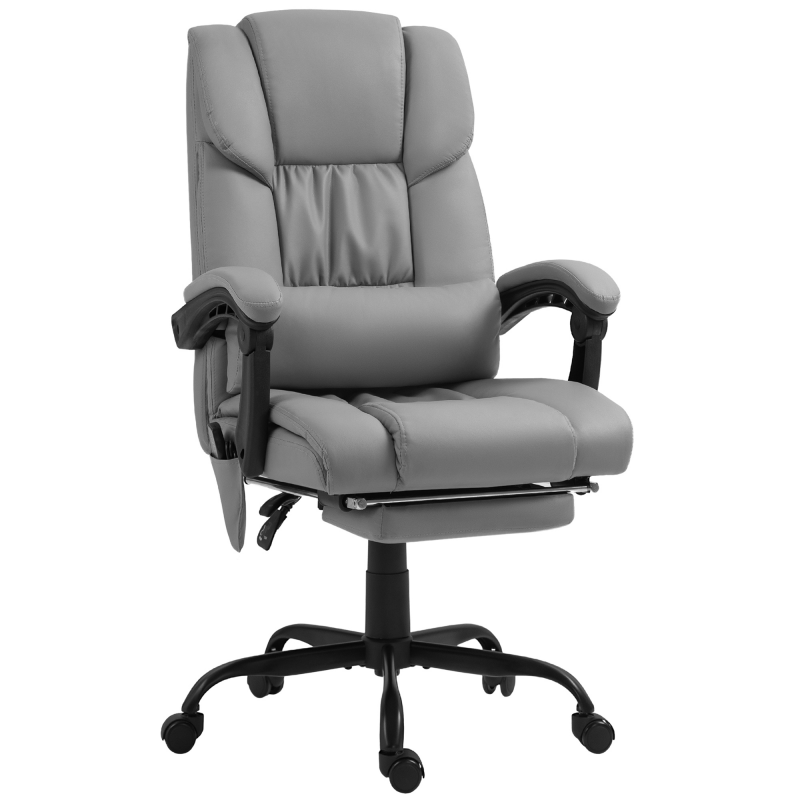 Vinsetto Massagesessel, Bürostuhl, ergonomischer Stuhl mit Fußstütze, höhenverstellbarer Rückenlehne und kabelgebundener Fernbedienung, Kunstlederbezug in Grau Aosom – Bild 1 von 2