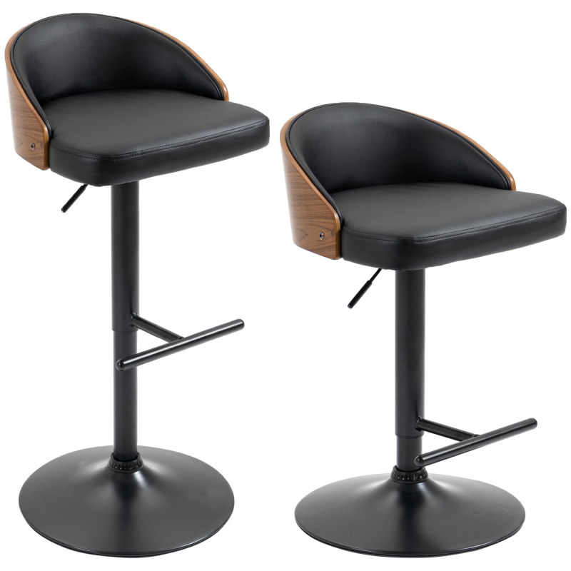 HOMCOM 2er-Set Barhocker drehbare Barstühle mit Fußstütze höhenverstellbar Kunstleder Holz 48 x 49,5 x 76-96 cm für Küche & Bar Aosom.de – Bild 1 von 2