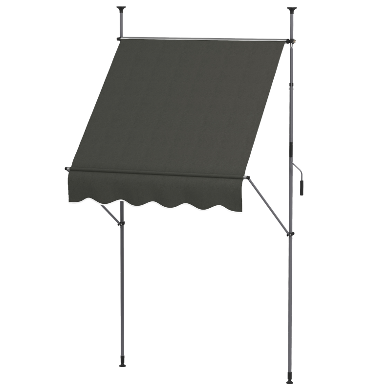 Outsunny Freistehende manuelle Markise mit ausfahrbarem Vordach 1,5L x 1,2B x 2,1-3H m einstellbare Neigung für Balkon ohne Bohren Metall Alu Polyester Dunkelgrau Aosom – Bild 1 von 2