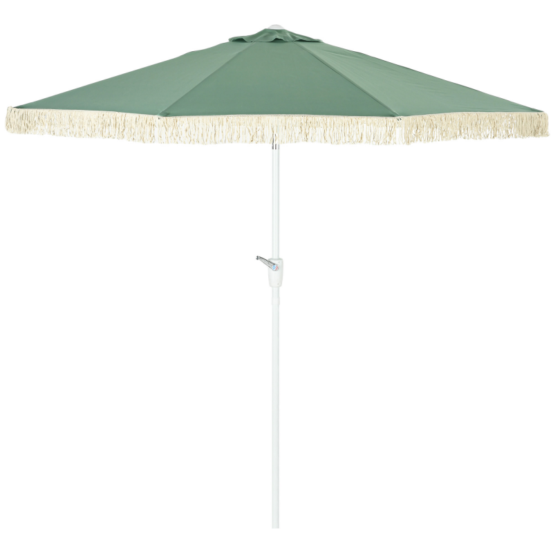Outsunny Gartenschirm gerade Outdoor-Sonnenschirm neigbar mit Fransenvolants und Kurbel 8 Streben Ø 2,65 x 2,45 H m grün Aosom – Bild 1 von 2