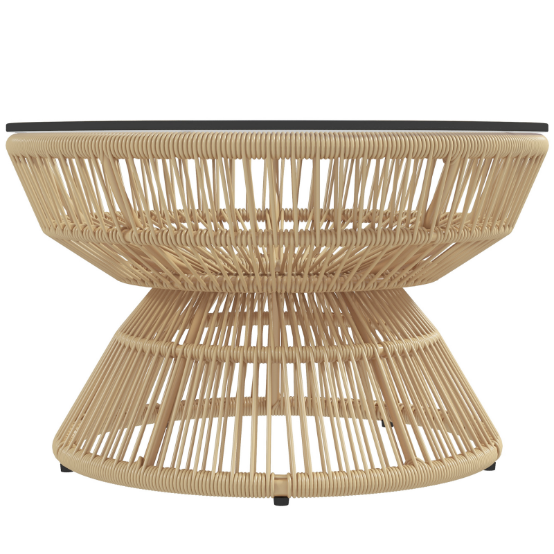 Outsunny Gartencouchtisch rund, Beistelltisch aus Rattan-Optik und gehärteter Glasplatte Ø60 x 37H cm Aosom – Bild 1 von 2