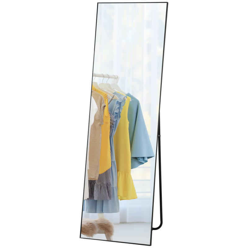 HOMCOM Großer rechteckiger Ganzkörperspiegel, 50 x 160 cm - Stehender Spiegel, Wandspiegel oder bodenmontiert - Spiegel für Schlafzimmer, Wohnzimmer und Ankleidezimmer, schwarz Aosom – Bild 1 von 2