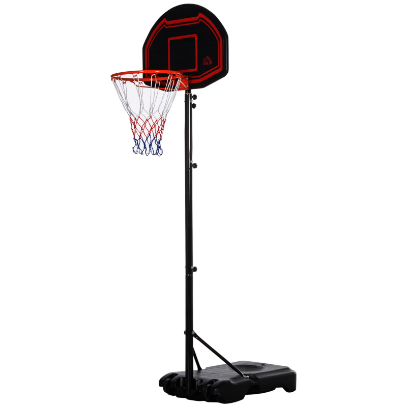 HOMCOM Outdoor Basketballkorb mit Standfuß und Leichtgewichtsbasis auf Rollen, verstellbare Höhe 2,1-2,6 m (Korb) - Schwarz und Rot Aosom – Bild 1 von 2
