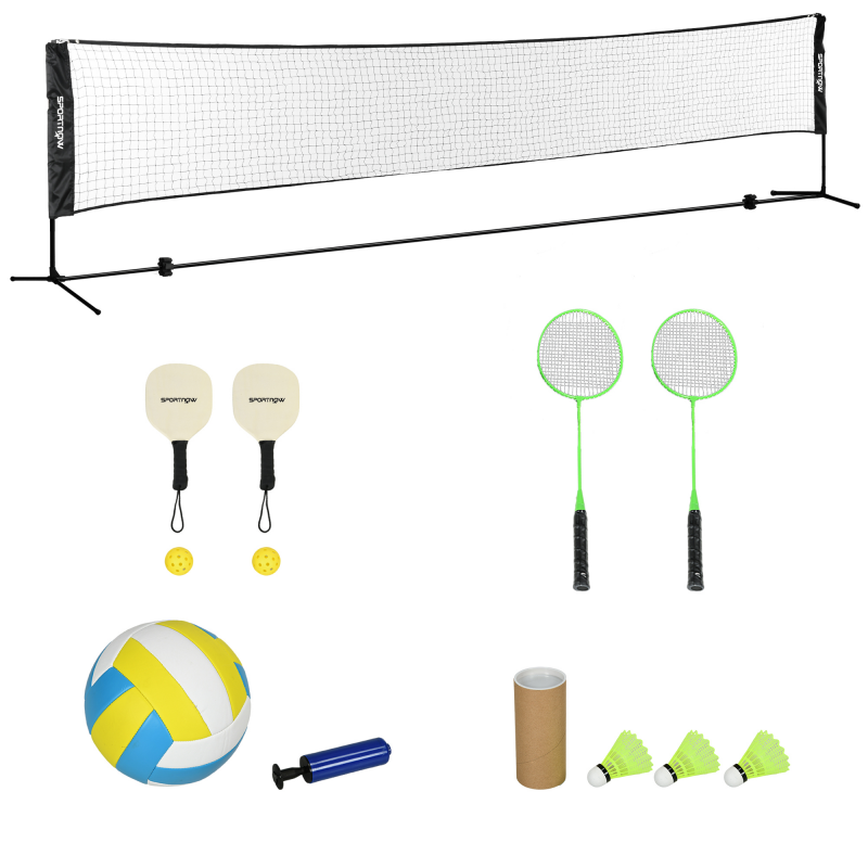 SPORTNOW Komplettset für Badminton, Pickleball und Volleyball, 3 in 1, Outdoor-Sportspiele mit höhenverstellbarem Netz 107-155 cm Aosom – Bild 1 von 2