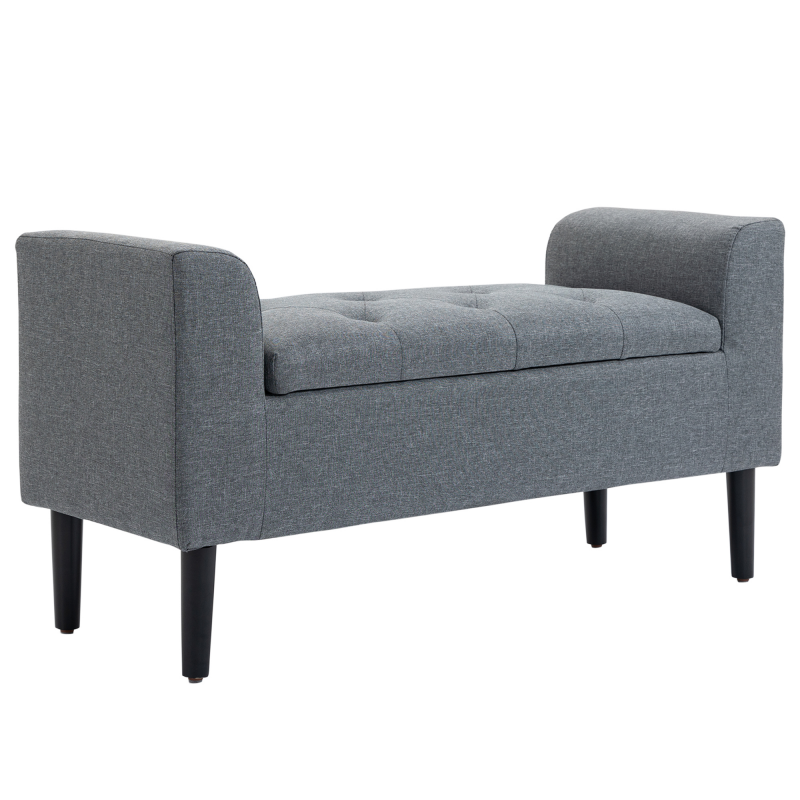HOMCOM Sitzbank mit Stauraum, Polsterbank mit Leinenoptik, Holzbeine, Bettbank belastbar bis 130 kg, für Wohnzimmer Schlafzimmer Flur, 116 x 44 x 58 cm Hellgrau Aosom – Bild 1 von 2