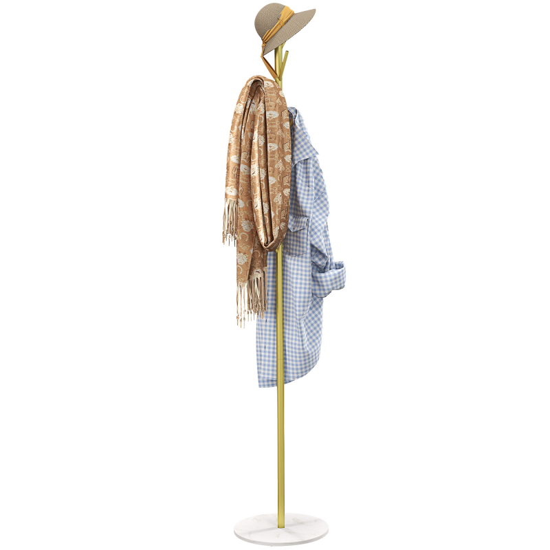 HOMCOM Garderobenständer Kleiderständer, 8 Haken, runder Marmorfuss, Ø 32 x 164H cm, Eingangsmöbel für Kleidung, Hüte, Gold Aosom – Bild 1 von 2