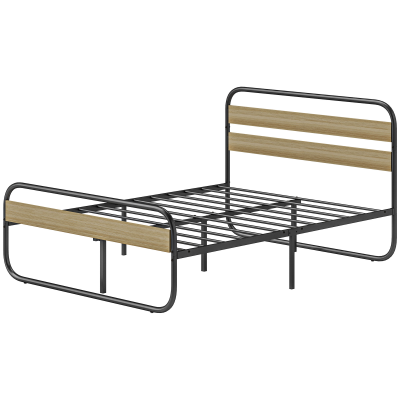 HOMCOM Doppelbettgestell 140 x 190 cm Doppelbett im industriellen Stil Doppelbett mit Stauraum unter dem Bett, Lattenrost, Kopfteil und Fußteil - einfacher Aufbau, aus Holz und Stahl, Holzoptik Aosom – Bild 1 von 2