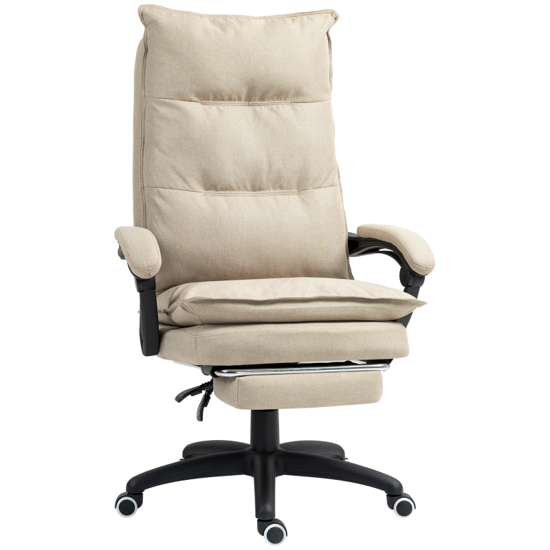Vinsetto Massage-Chefsessel, Bürostuhl, ergonomischer Stuhl mit höhenverstellbarer Rückenlehne, ausziehbarem Fußteil und Kabelfernbedienung, 360° drehbar, Leinenoptik beige Aosom – Bild 1 von 2