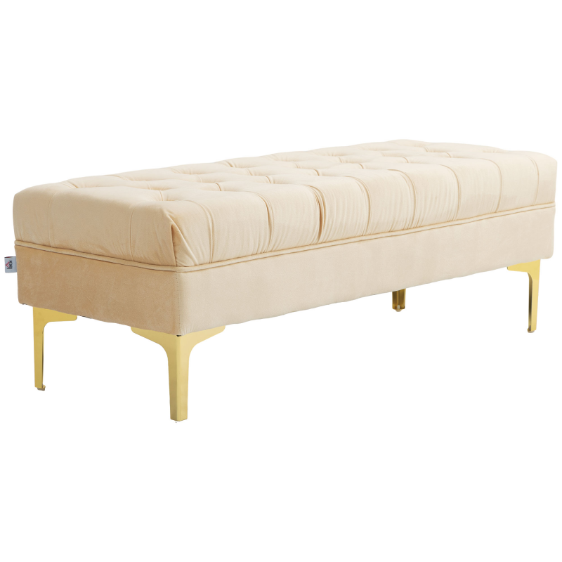 HOMCOM Bank Bankett-Kapitän am Bett klassisch-chic Maße 118L x 45B x 42H cm goldenes Metallgestell Samt Beige Aosom – Bild 1 von 2
