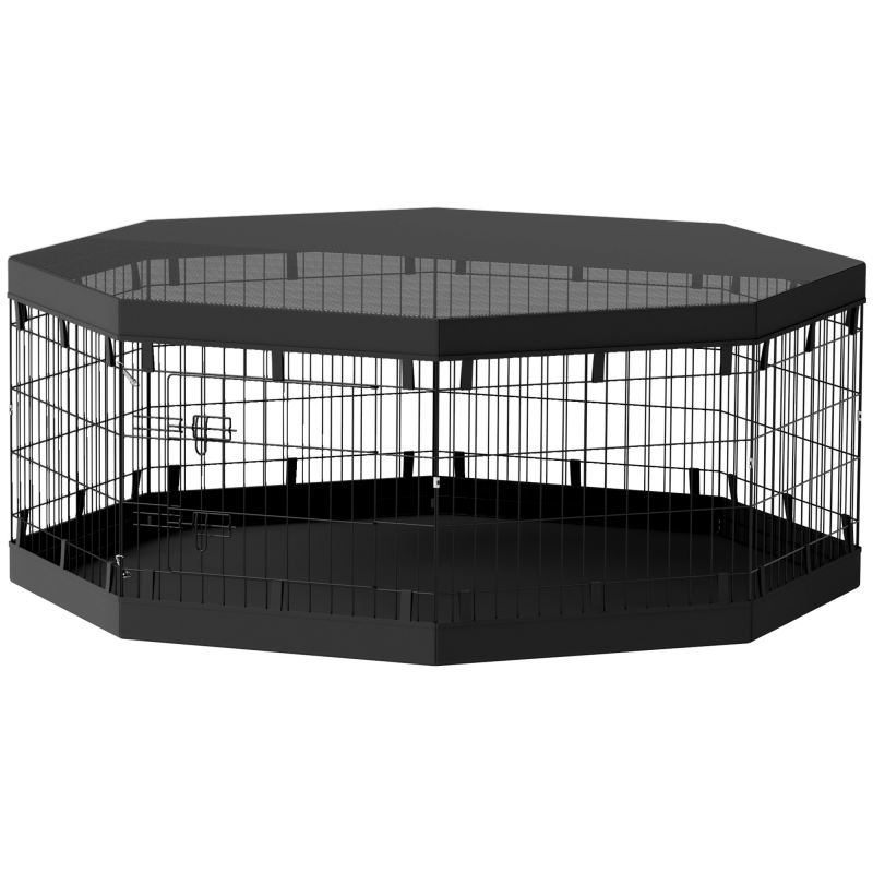 PawHut Hundepark, Innenhundeausschuss, 8 faltbare modulare Paneele, mit Tür, obere und untere Abdeckung, Stahl, 61 x 61 cm, schwarz Aosom – Bild 1 von 2