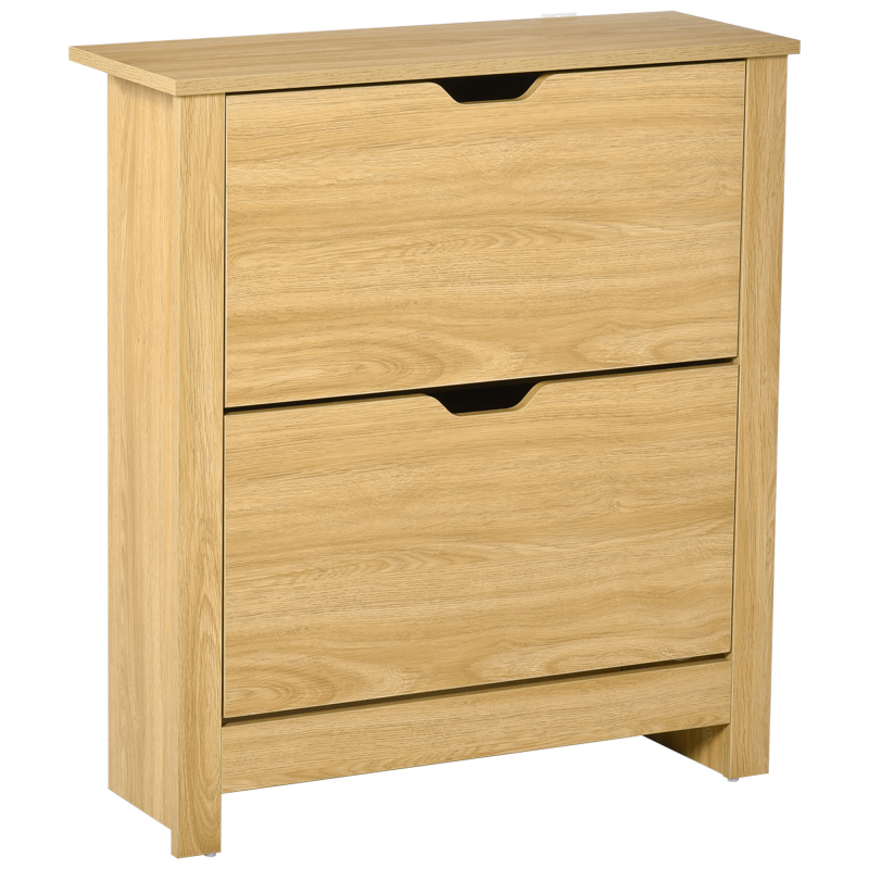 HOMCOM Schuhschrank mit 2 aufklappbaren Türen, 2 Fächer, Spanplatten, Naturholz Aosom – Bild 1 von 2