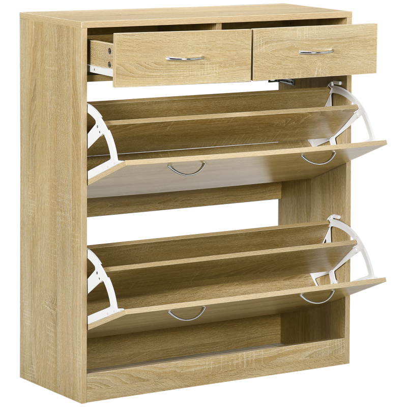 HOMCOM Schuhschrank Schuhablage - 2 Schubladen und 2 klappbare Türen mit verstellbarem Regal - 80 x 30 x 91,5 cm - Griffe aus Alu. Natur Aosom – Bild 1 von 2
