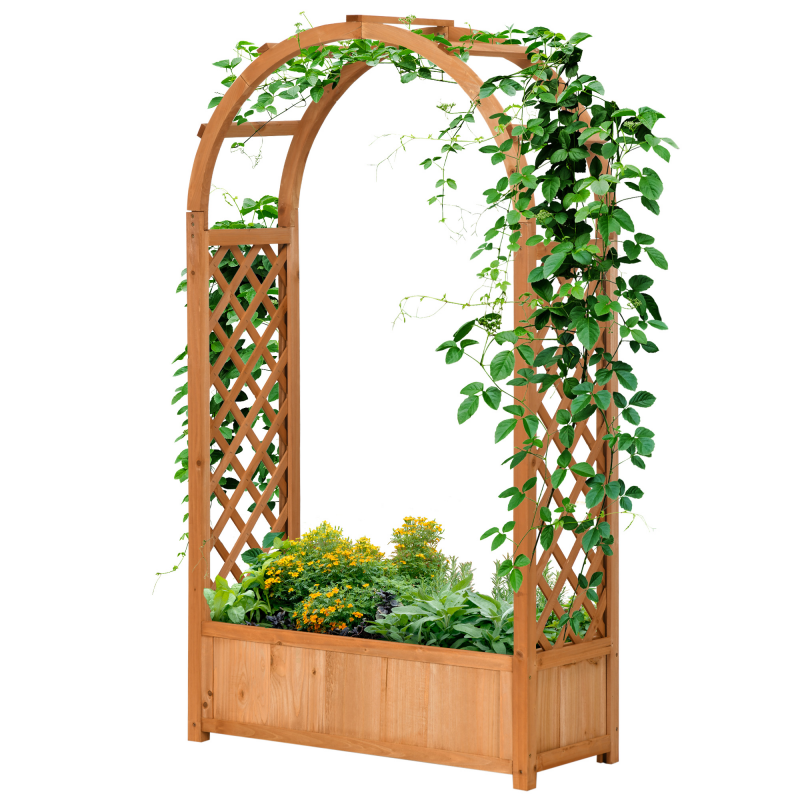 Outsunny Rechteckiges Pflanzgefäß auf Beinen mit Gitter und Bogen - 83 x 36 x 152 cm - Boden aus Holzlatten - vorölte Tannenholz Aosom – Bild 1 von 2
