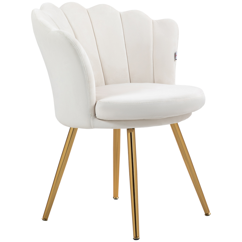 HOMCOM Muschelstuhl Frisiertischstuhl Samtstuhl für Wohnzimmer Schlafzimmer und Esszimmer 67B x 64T x 77H cm Creme Aosom – Bild 1 von 2