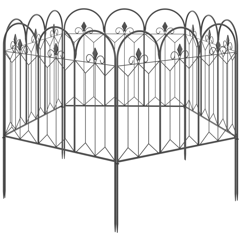 Outsunny Set mit 5 dekorativen Metallzaunpaneelen mit Verzierungen für Garten - 305 x 79,5 cm Schwarz Aosom – Bild 1 von 2