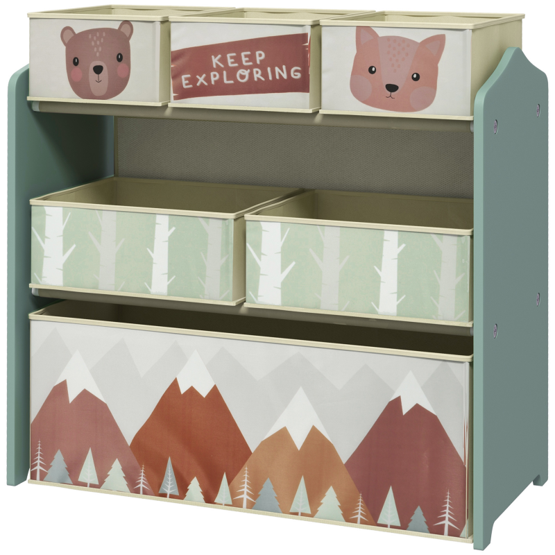 ZONEKIZ Kinder Aufbewahrungsregal mit 6 abnehmbaren Stoffboxen, Spielzeug Organizer, Regal 63L x 30B x 66H cm grün Aosom – Bild 1 von 2