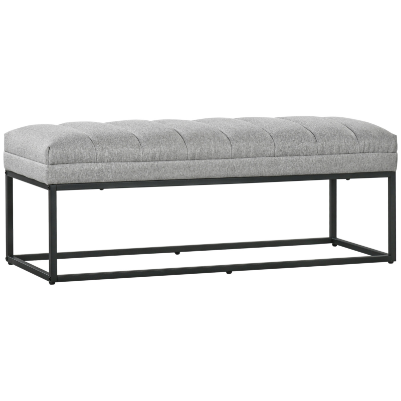 HOMCOM Sitzbank Leinenoptik Polsterbank für Schlafzimmer Bettbank Schminkbank bis 200 kg Stahl hellgrau 120x44x45,5 cm Aosom.de – Bild 1 von 2