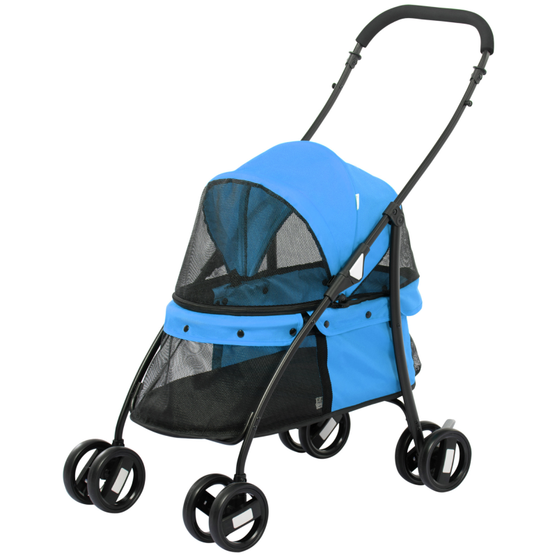 PawHut Hundebuggy Hundewagen klappbar mit Meshfenster für kleine Hunde und Katzen, 2 Sicherheitsleinen, Oxford Material in Blau Aosom.de – Bild 1 von 2