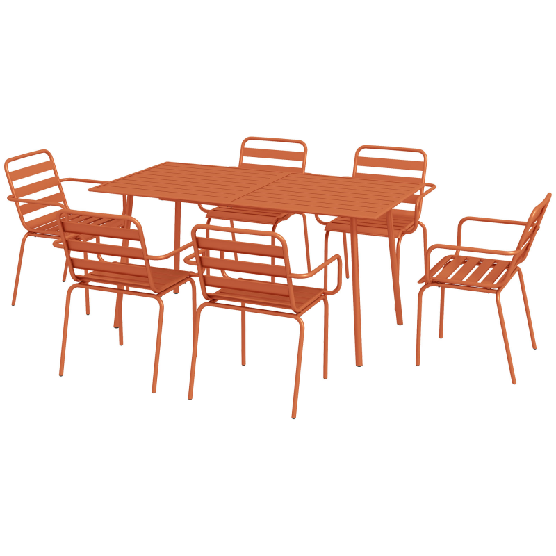Outsunny Gartenmöbel Set Garten-Dining-Set 7-teilig mit 1 Tisch und 6 stapelbaren Stühlen aus Stahl in Rot Aosom – Bild 1 von 2