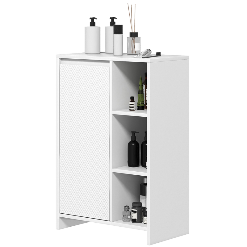 HOMCOM Badezimmerschrank, Aufbewahrungsmöbel mit 3 offenen Fächern, 1 Schrank mit verstellbarem Regal, 53 x 30 x 80 cm, weiß Aosom – Bild 1 von 2