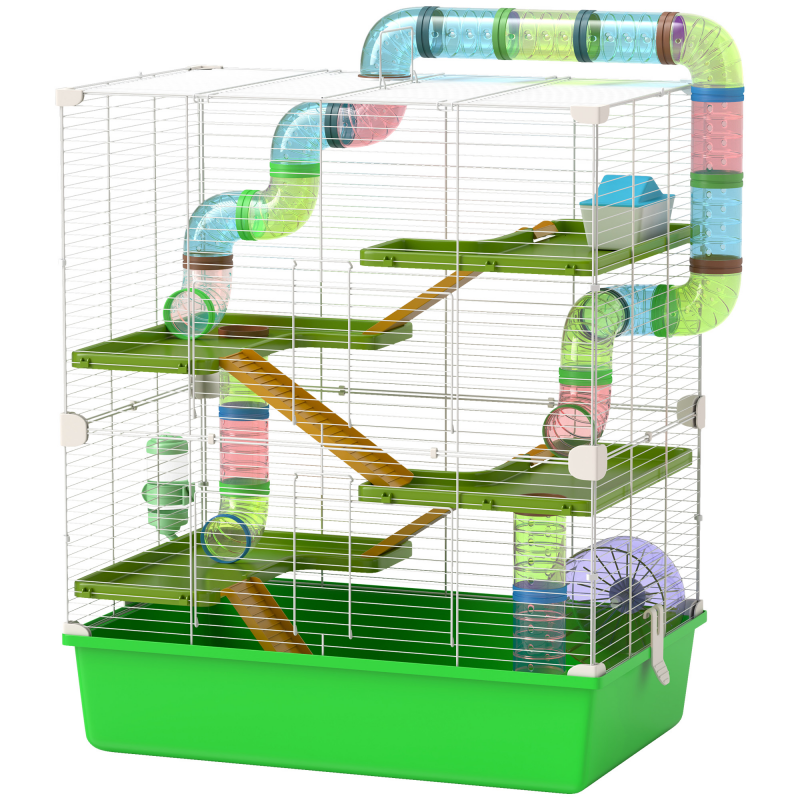 PawHut Großer Nagetierkäfig 5 Ebenen für Hamster mit Tunnel Tränke Rad Häuschen Leitern Maßen 59L x 36B x 69H cm Aosom – Bild 1 von 2