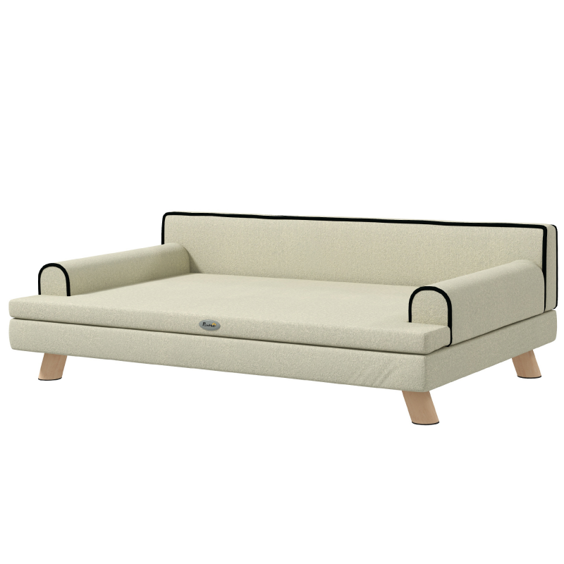 PawHut Skandinavisches Design-Sofa für Hunde und Katzen mit kuscheligem abnehmbarem Kissen und massiven Holzbeinen 100 x 62 x 32 cm beige Aosom – Bild 1 von 2