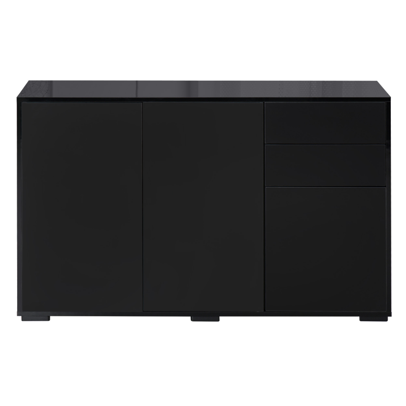 HOMCOM Buffet-Sideboard Aufbewahrungsschrank mit 2 Schubladen, 3 Türen, höhenverstellbarem Regal, Teilchenplatten, 117 x 36 x 74 cm Schwarz Aosom – Bild 1 von 2