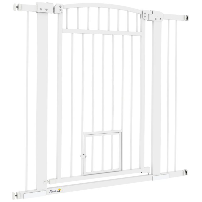 PawHut Ausziehbares Sicherheitsgitter 76-104 cm, Treppengitter, Doppelverriegelungssystem, Montage durch Druck oder Bohren, Hundesicherheitsgitter, Höhe von 95 cm, weiß Aosom – Bild 1 von 2