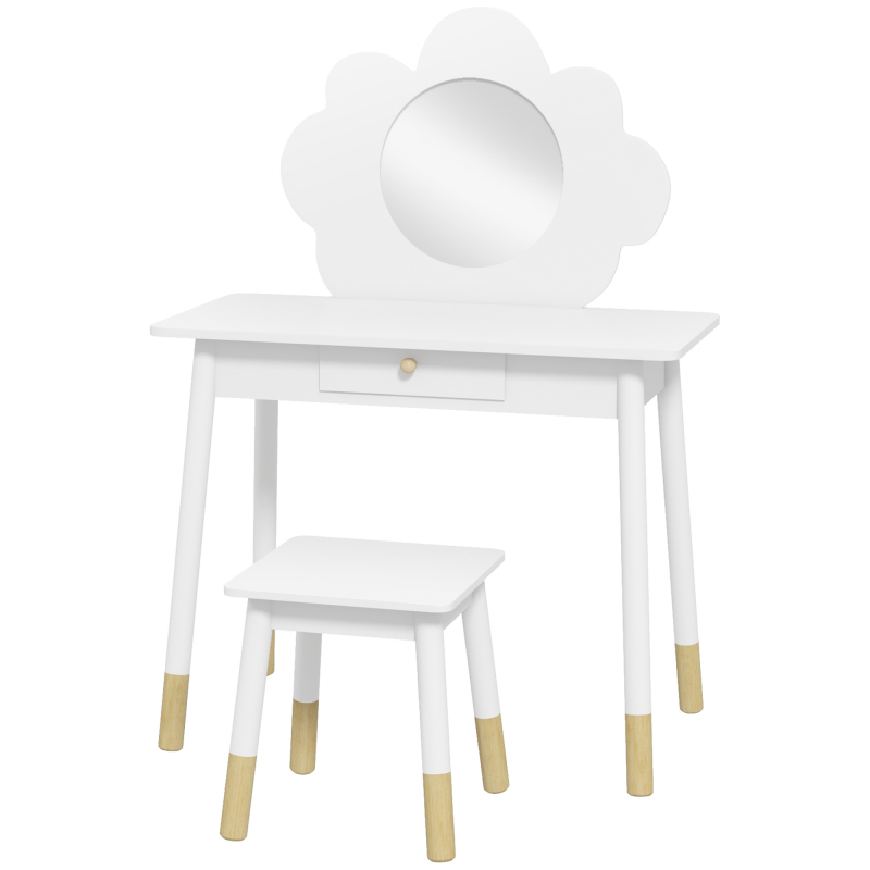 AIYAPLAY Kinder Schminktisch-Set mit Hocker, 2-teiliges Schminktisch-Set für Kinder von 3 bis 6 Jahren, Spiegel in Wolkenform - Weiß Aosom – Bild 1 von 2