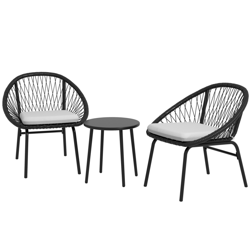 Outsunny Gartenmöbel-Set 3-teilig für 2 Personen mit weichen Sitzkissen aus geflochtener Schnur und Epoxidstahl Aosom – Bild 1 von 2
