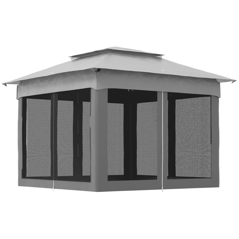 Outsunny Pavillon 3 x 3 m Pop-up Gartenpavillon Faltbar Stahl Polyester wasserdichter Anti-UV Moskitonetze + Transporttasche grau Aosom – Bild 1 von 2